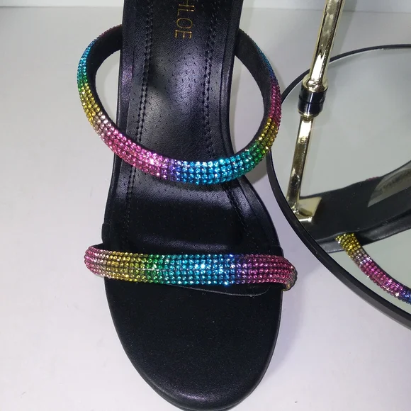 Chase + Chloe Women's Black/Multicolor 3 Strap Zip Up Heels Size 8 - Picture 6 of 10